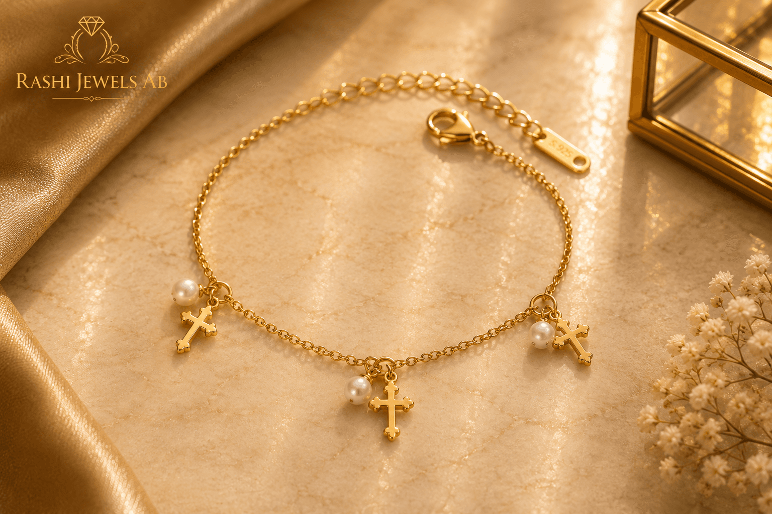 Women's Bracelet with Pearl Inlay, Cable Chain — image 1