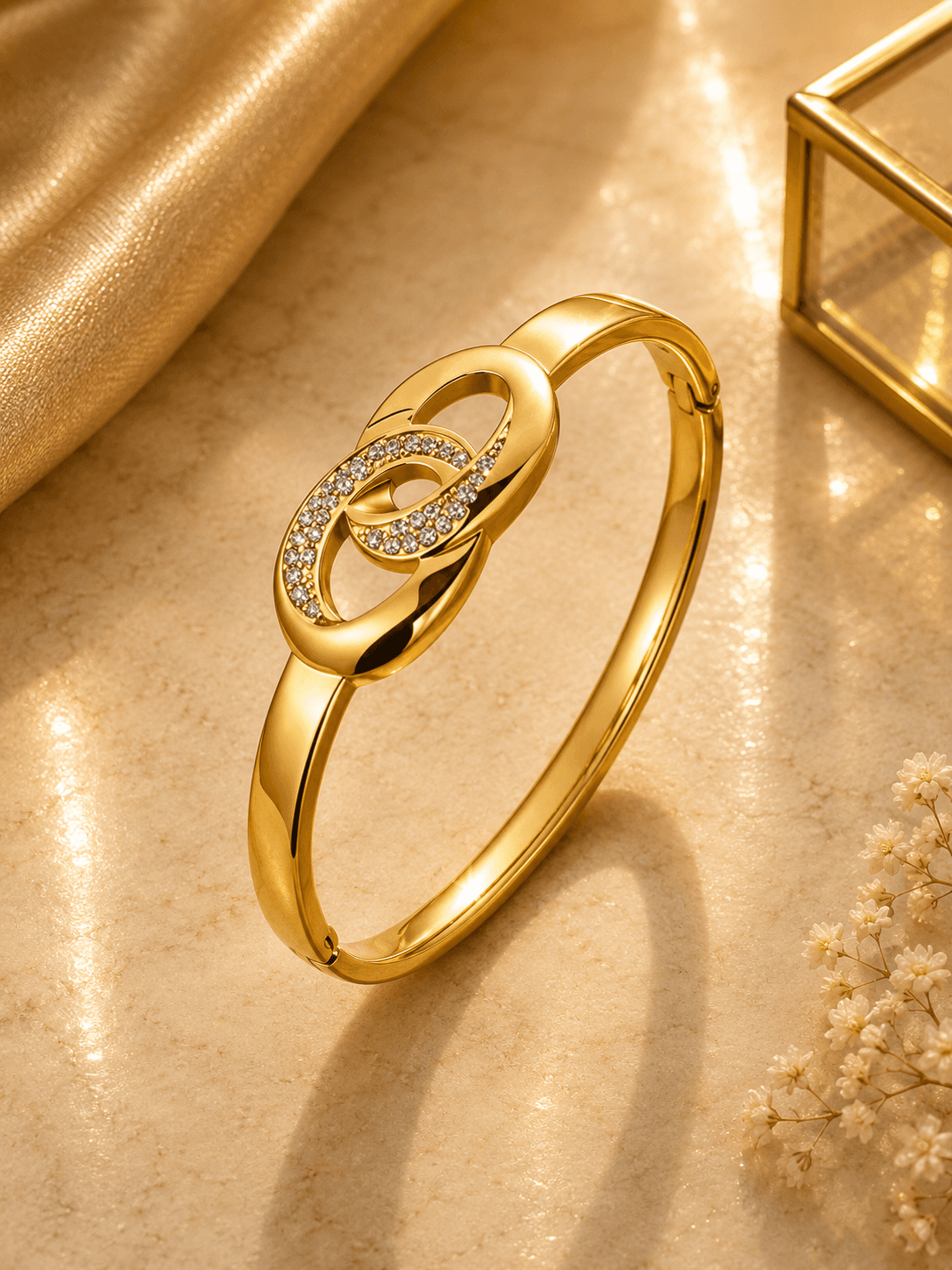 Gold Metal Bangle with Rhinestones — image 1